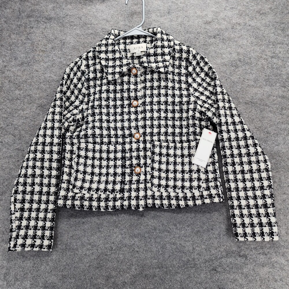 Red Dress Aura Jacket Womens Small Cropped Tweed Black White Button Front